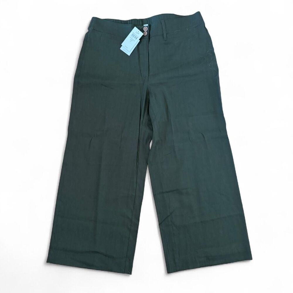 J. Jill Women's Linen Stretch Cropped Pants Size Petite Medium Green Wide Leg